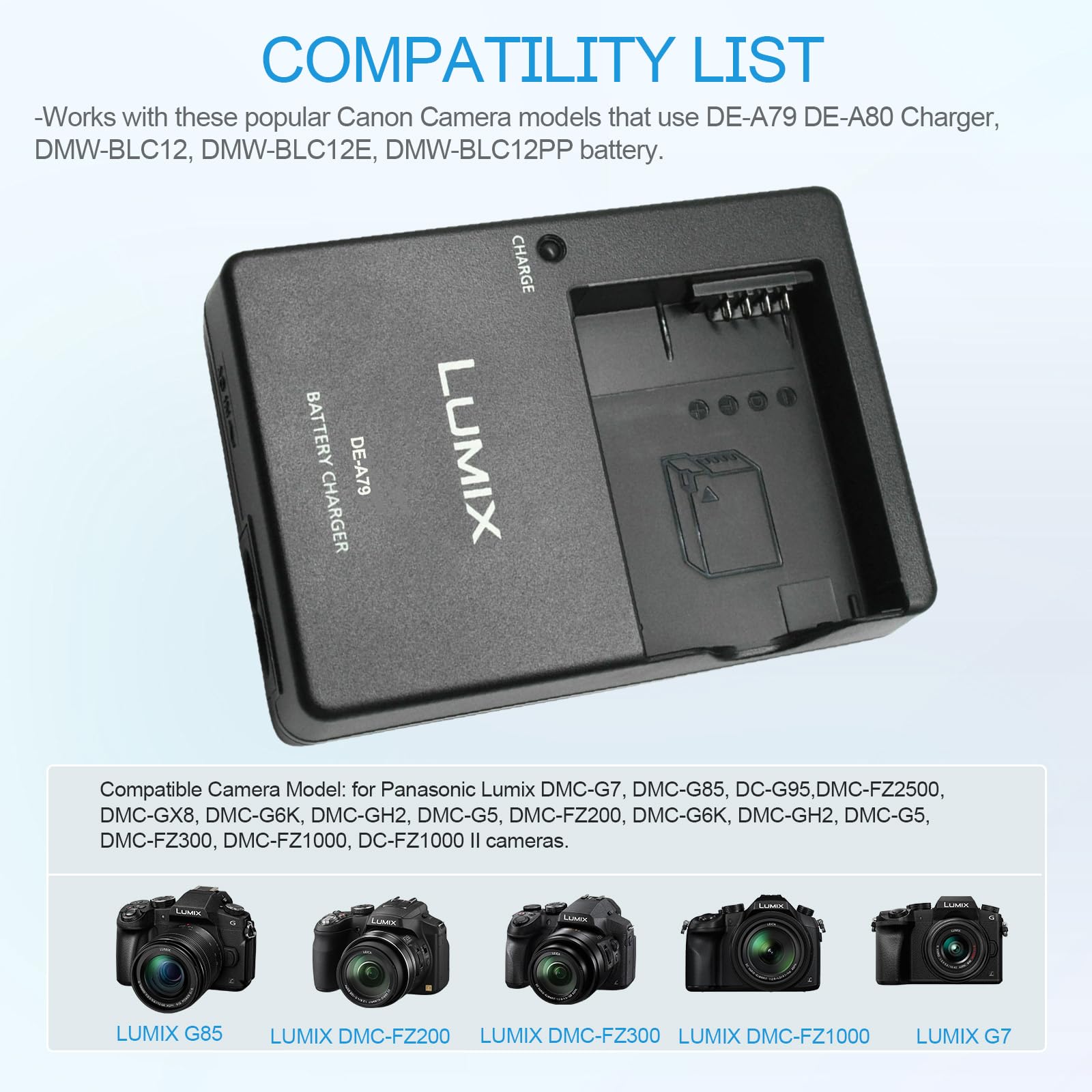 Amazon.com : DE-A79 DE-A80 DMW-BLC12 Battery Charger for Panasonic